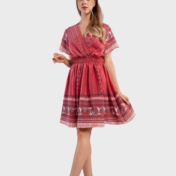 ALANTINO Summer dress, bohemian style, STRIPE PRINTED CREPE MIDI DRESS - Picture 5 of 6